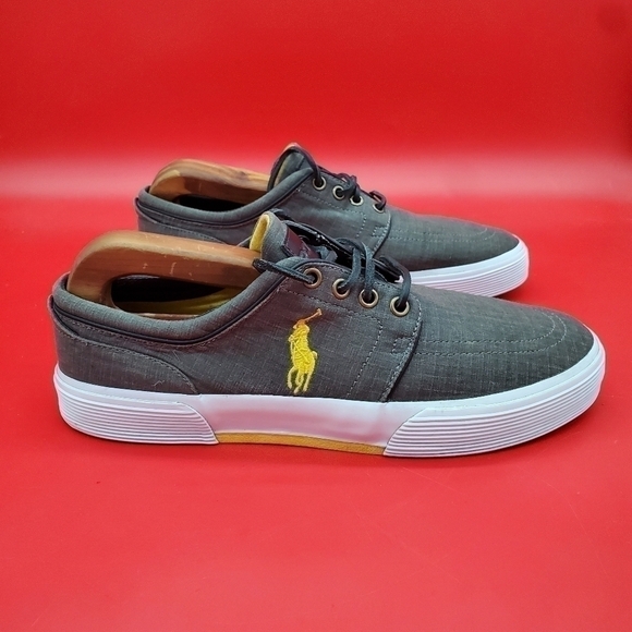 Polo Ralph Lauren Faxon Low Sneakers Men's 9D Shoes Grey Yellow - Picture 4 of 11